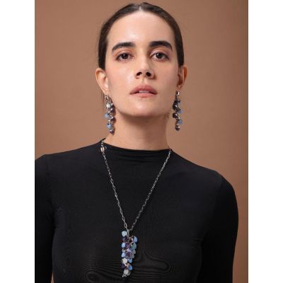 Cluster Pyramidal Crystals Silver Necklace