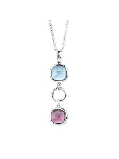 Silver Necklace with with a purple amethyst and aquamarine crystals