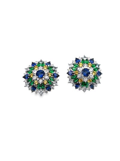 Blue and Yellow Sapphire & Cubic Zirconia Stud Earrings