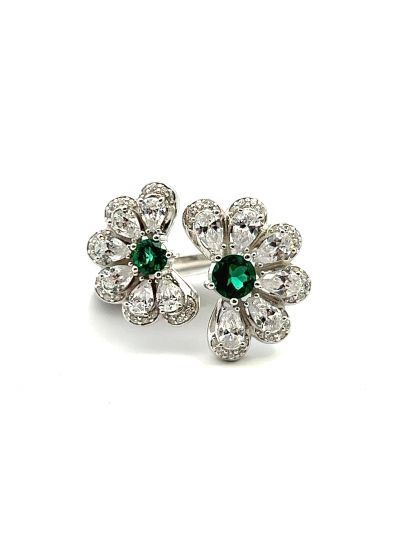 Half Flower Emerald Ring